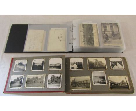 Album containing approximately 144 military postcards, photographs and silk cards together with a photograph album which incl