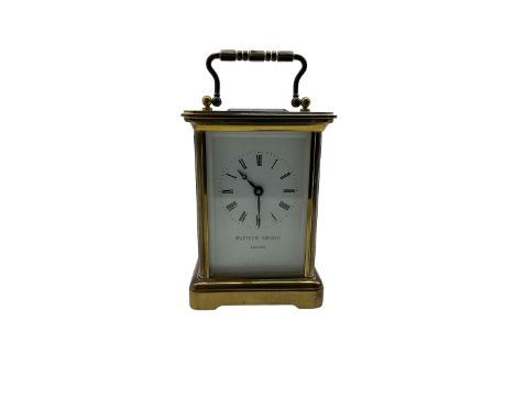 Mathew Norman - Swiss-20th century 8-day carriage clock in a brass corniche case, with a jewelled lever platform escapement, 