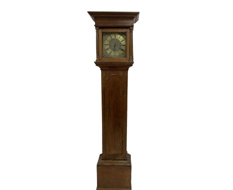 Unsigned - 18th century oak single handed 30hour longcase c1740, with a flat topped hood with a wide cornice pediment,10� squ