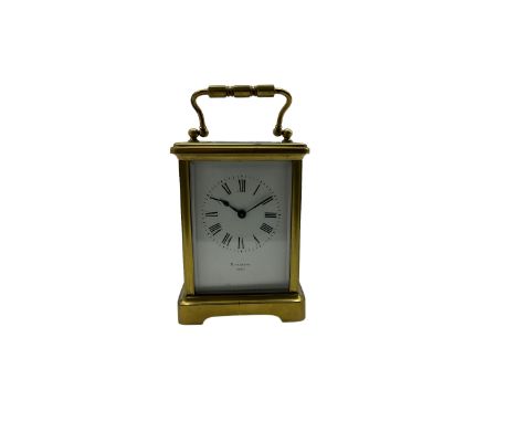 Dickinson - French 19th century 8-day timepiece carriage clock, with an enamel dial, Roman numerals, minute markers and spade