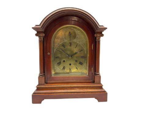 Gustav Becker - German 20th century 8-day mahogany cased mantle clock, three train Westminster chiming mantle clock  c1910,  