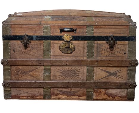Sheffield Carriage &amp; Harness Works Limited - late 19th/early 20th century dome top trunk, with close studded panels and d