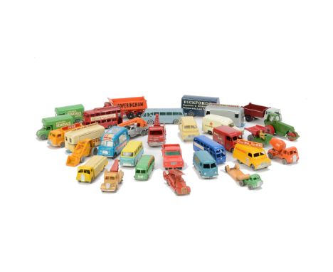 Loose Matchbox 1-75 Series Commercial Vehicles, including 17 Bedford Removals Van, 40 Leyland Royal Tiger Coach, 47 Commer Ic