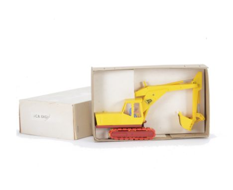 A Britains J.C.B Excavator, possibly made as a promotional item for JCB, yellow plastic body, red diecast chassis and rubber 