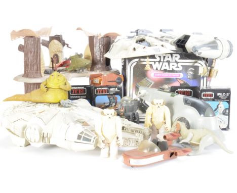 Vintage Star Wars Vehicles, Creatures etc, large quantity including Millennium Falcon, Ewok Village, Snowspeeder, Landspeeder
