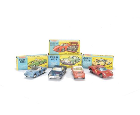 Corgi Toys Competition & Sports Cars, 318 Lotus Elan S.2, 319 Lotus Elan Coupe, 264 Oldsmobile Toronado, 314 Ferrari Berlinet