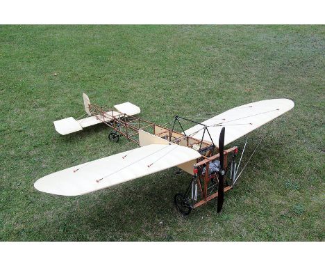 Aviation, Bleriot XI, an exceptional scratch-built? Rd Scale Model, the fruitwood airframe fuselage partially covered with do