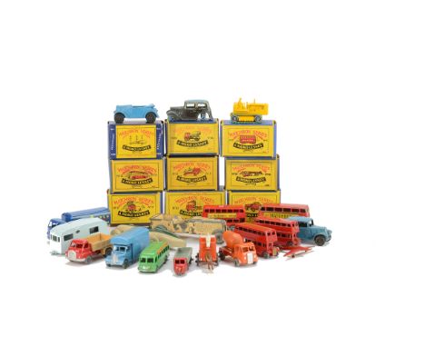 Matchbox 1-75 Series, including 10c Foden Sugar Container, GPW, 17a Bedford Removals Van, light blue, 21a Bedford Coach, 26a 