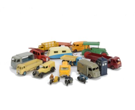 Dinky Toys Commercial Vehicles, including 30w Hindle Smart Helecs, 480 Bedford Kodak Van, 30v Express Dairy Milk Float, Aveli
