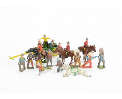 Lead Wild West figures, mainly Britains, also Hilco, Lone Star etc, P-F, some G, (100+ inc 2 wagons and horses),