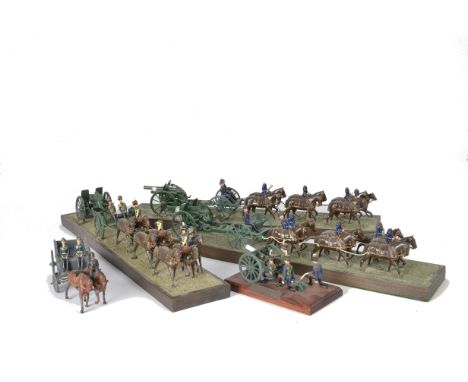 Royal Field Artillery 1900 (2) and Horse Artillery 1891 dioramas,  based on Britains castings, mounted on wooden plinths,  ge