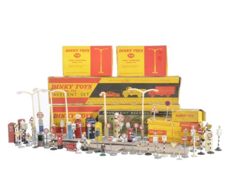 Dinky Toy Accessories & Street Furniture, including Pavement Sets (3), 755 Lamp Standard (5), 756 Lamp Standard (3), Town Set