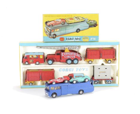 Corgi Toy Gift Sets, GS16 Ecurie Ecosse Racing Car Transporter, with two Racing Cars, in original box, G-VG, transporter wind