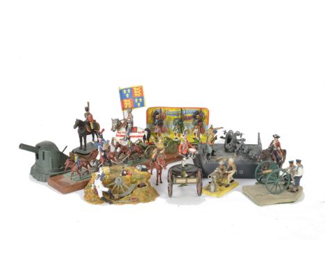 White metal diorama of French Napoleonic Old Guard,   17 pc Coldstream Guards band, 25mm scale RHA team at gallop, 54mm Royal