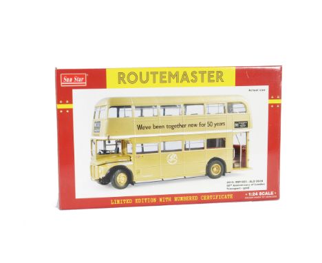 A Sun Star 1:24 Routemaster, 2911: RM1983 - ALD 983B 50th Anniversary of London Transport - gold, in original box with certif