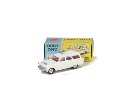 A Corgi Toys 419 Ford Zephyr Motorway Patrol, white body, red interior, spun hubs, small roof light, in original box with inn