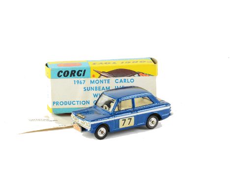 A Corgi Toys 340 Monte-Carlo Sunbeam Imp, metallic blue, RN77, spun hubs, in original 328 box with  flashed '1967 Monte Carlo