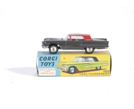 A Corgi Toys 214S Ford Thunderbird Hardtop, metallic grey body, red roof, spun hubs, in original box, E, box VG 