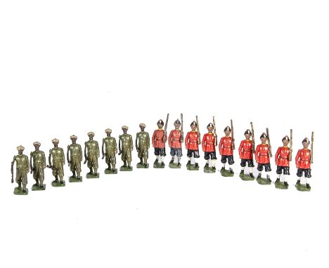 Britains 7th Rajputs from set 1342 (7 + 2), Indian Army Infantry at trail from set 1892 (8 without officer), 1342 figures F-G