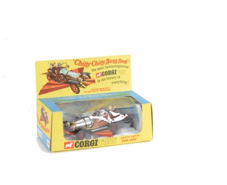 A Corgi Toys 266 Chitty Chitty Bang Bang, chrome, brown and red body, black chassis, retractable wings, four figures, in orig
