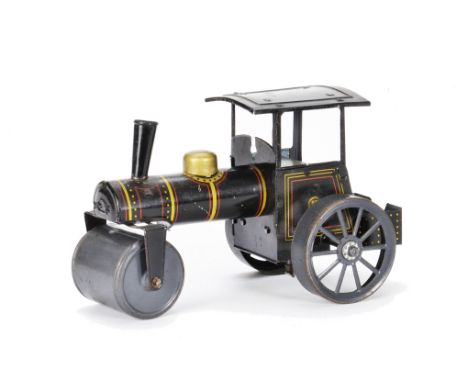 A Gunthermann pre1919 Tinplate clockwork Road Roller, in black with red and gold lining and gold detail to driving platform a