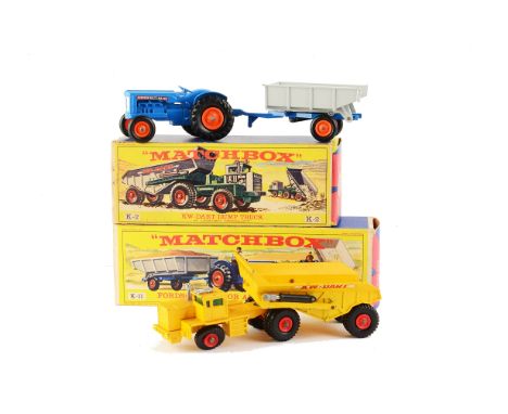 Matchbox King-Size K-11 Fordson Tractor & Farm Trailer, VG-E, K-2 KW-Dart Dump Truck, G-VG, in original boxes, boxes G-VG (2)