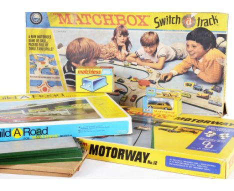 Matchbox Motorway No.12, Switch A Track, Deluxe Build A Road, K-21 Mercury Cougar, Matchless Power Pack, in original boxes wi