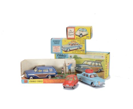 A Corgi Toys 440 Ford Consul Cortina Super Estate Car, with Golfer, Caddie, Trolley and Bag, 233 Heinkel Economy Car, 236 Aus
