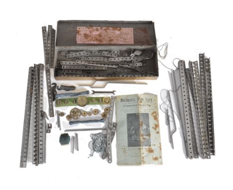 A Mechanics Made Easy Set B Tin and Contents, with contents label on inside of lid, including six Bush Wheels,  worm wheels o