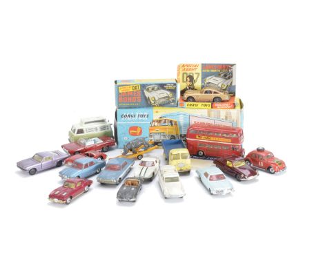 Corgi Toys, 261 James Bond's Aston Martin DB5, 1137 Ford Tilt Cab & Trailer, in original boxes, loose cars and commercial veh