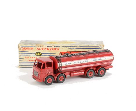 A Dinky Supertoys 943 Leyland Octopus 'Esso' Tanker, dark red body, diecast hubs, tinplate tank, in original box, VG, box P-F