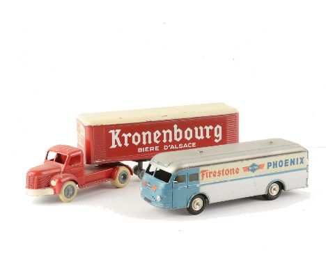 A JRD No.120 Berliet Articulated Truck,  Kronenbourg' livery, red body, bare metal hubs, white tyres, with a Marklin 5524/17 