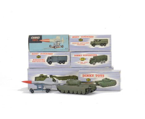 A Dinky Supertoys 660 Tank Transporter, 651 Centurion Tank, 689 Medium Artillery Tractor, 642 Pressure Refueller, 622 10-Ton 