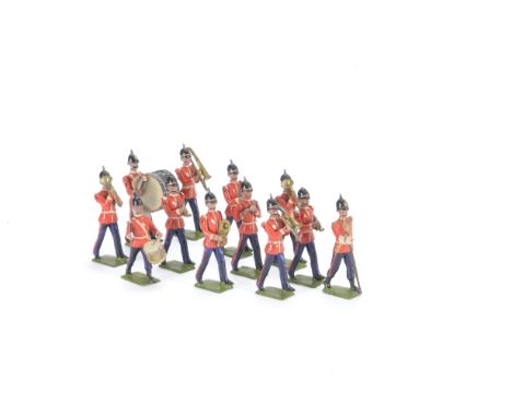 Britains boxed set 27 Brass Band of the Line with loose figures, 1919 version with gaitered bass drummer and drum major, gene