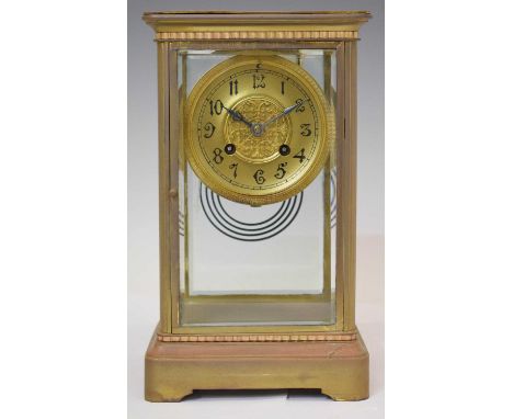 French brass four-glass mantel clock, Samuel Marti &amp; Cie, circa 1900, with gilt Arabic chapter ring, and two-train moveme