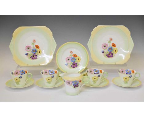 Shelley Regent "Anemone Bunch" part tea service: pattern 12072, comprising four cups and saucers, milk jug, six tea plates an