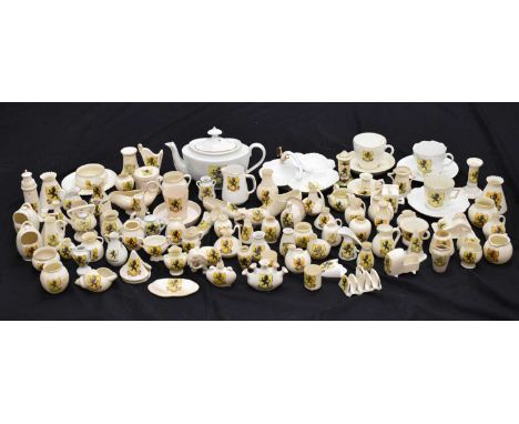 Large quantity of Clevedon related novelty crested ware china, mainly by Goss, with other examples by Arcadia, Rita, etc, to 