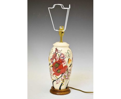Moorcroft Pottery - 'Family Through Flowers' baluster table lamp, designed by Emma Bossons, mounted on turned wooden base, 29