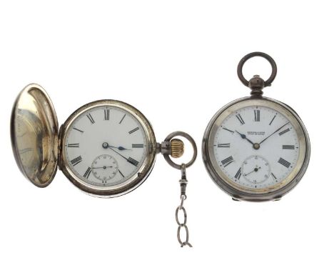 Late Victorian silver full hunter pocket watch, John Bennett, Cheapside, the white enamel dial with seconds subsidiary and bl