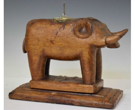 Small West African (Fante, Ghana) carved hardwood figure of an elephant, circa 1900, now lacking trunk and with pricket candl