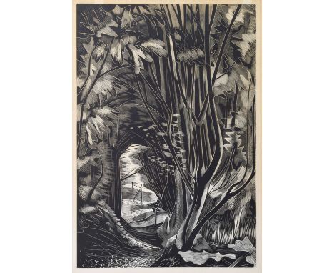 John Farleigh, (1900-1965) - Wood engraving - 'Park Gate', unsigned, handwritten label verso 'Park Gate by John Farleigh. 195