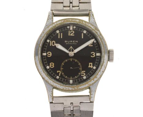 Buren - Gentleman's Grand Prix 'Dirty Dozen' British military issue stainless steel bracelet watch, the black dial with white
