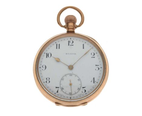 George V 9ct gold open face pocket watch, the signed white enamel Roman dial with seconds subsidiary and gilt hands, Birmingh