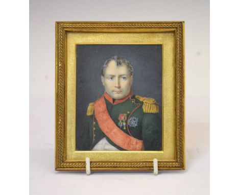 19th century portrait miniature on ivory of Napoleon I, Emperor of the French, wearing the uniform of the Chasseurs-à-cheval 