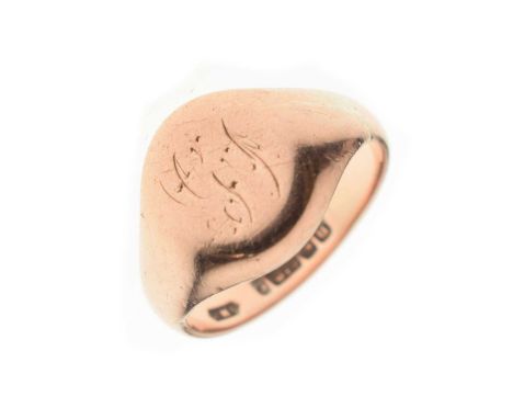 9ct rose gold signet ring, size S, Birmingam 1919, 8.2g approx