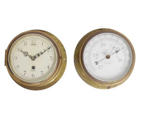 Mercer brass cased ship's quartz clock, having a white Arabic dial, 20cm diameter, together with a Kelvin Bottomley & Baird L