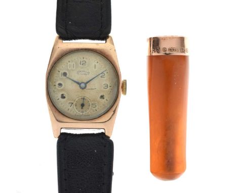Shield - Gentleman's 1940s 9ct gold cased wristwatch, the silvered dial with applied Arabic hour markers, seconds subsidiary 