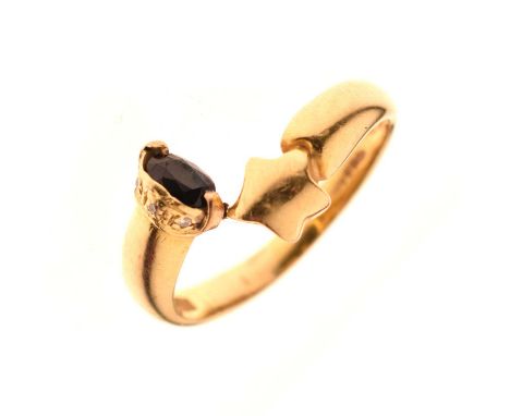 Sapphire and diamond 18ct gold dress ring, with star motif terminal, size U, 4.6g gross approx