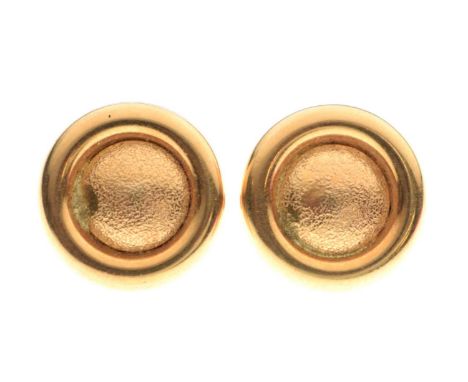 Pair of 18ct gold button shaped ear studs, 16mm diameter approx, 3.3g approx