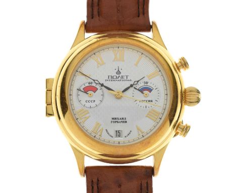 Poljot - Gentleman's XX Century People limited edition gold plated chronograph wristwatch, the silvered dial with Roman chapt